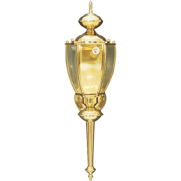Volume Lighting Polished Brass Hardwired Outdoor Coach Light Sconce with Clear Beveled Glass