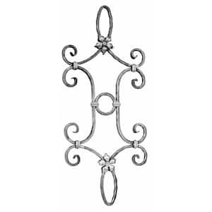 35-7/16 in. x 15-1/8 in. x 1/2 in. Wrought Iron Square Collared Center Ring Rosette Panel with Collar Wrapped Scrolls
