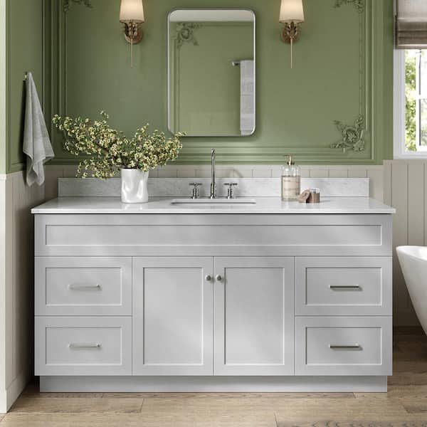 ARIEL Hamlet 67 in. W x 22 in. D x 35.25 Single Sink Freestanding Bath Vanity in Grey with Carrara White Marble Top