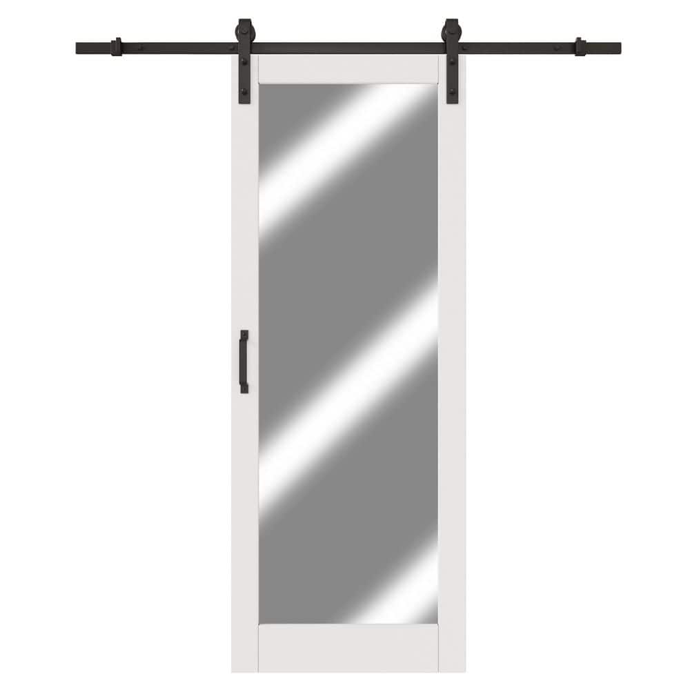 32 in. x 80 in. Paneled White Mirrored Glass Primed MDF Assembly Required Sliding Barn Door with Hardware Kit price history on PriceWatchPro