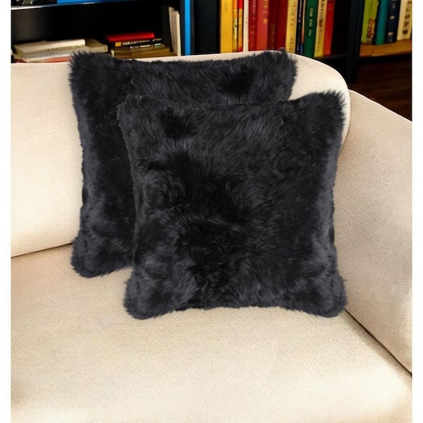 HomeRoots Black Solid Polyester 18 in. x 18 in. Throw Pillow Set of 2