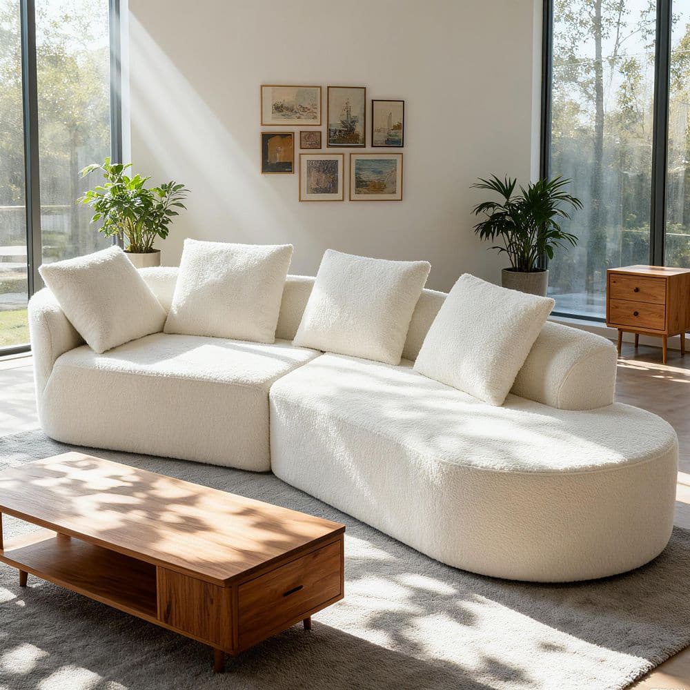 Salta Modern 116 in. 2-Piece Polyester Upholstery Curved Sectional Sofa in. Beige with Compressed Sponge, Pillows price history on PriceWatchPro