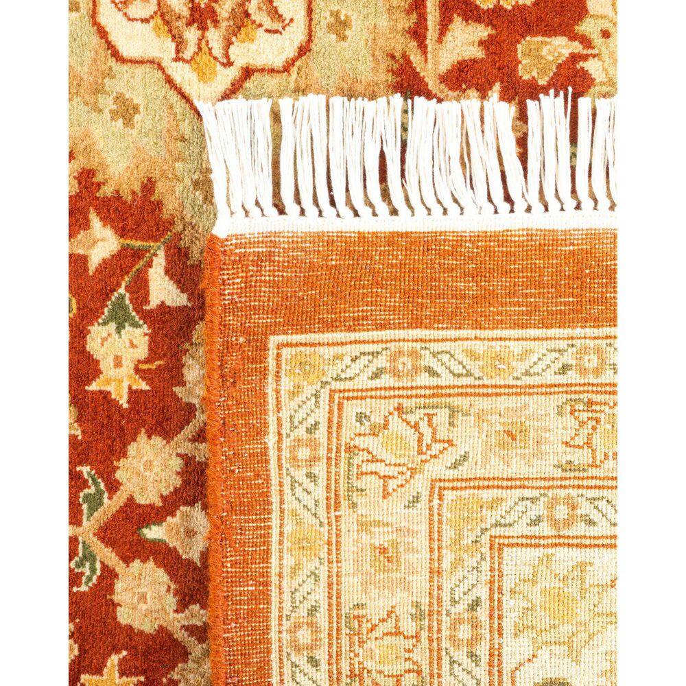 Hand-Knotted Ivory and Orange Wool 8' x 10' Oriental Rug