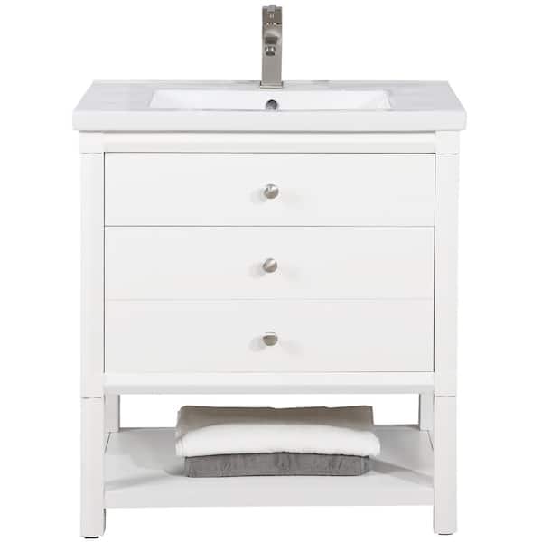 Design Element Logan 30 in. W x 18.5 in. D Bath Vanity in White with Porcelain Vanity Top in White with White Basin