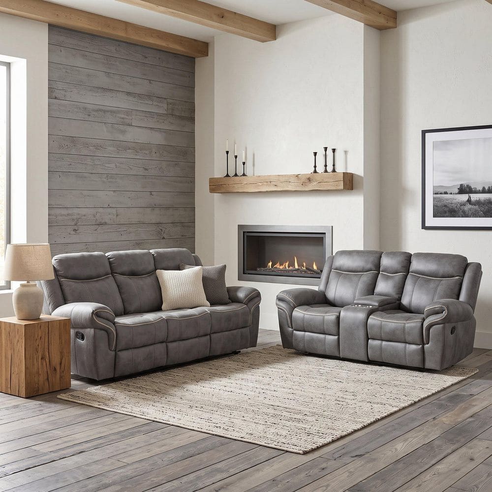 Furniture of America Amelia 2-Piece Warm Gray Faux Leather Manual