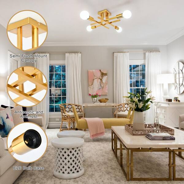 ZJVAIVE 18.11 in. 4-Light Modern Golden Semi- Flush Mount