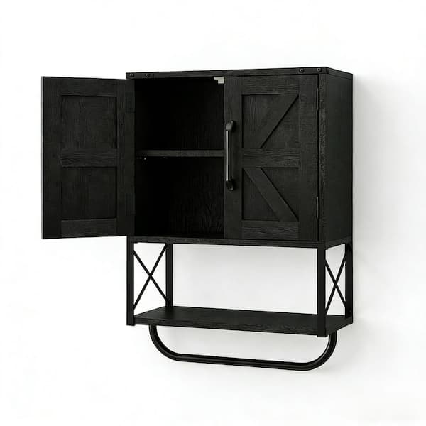 15.3 in. W x 22.8 in. H Wood Rectangular Black Surface Mount Medicine Cabinet without Mirror