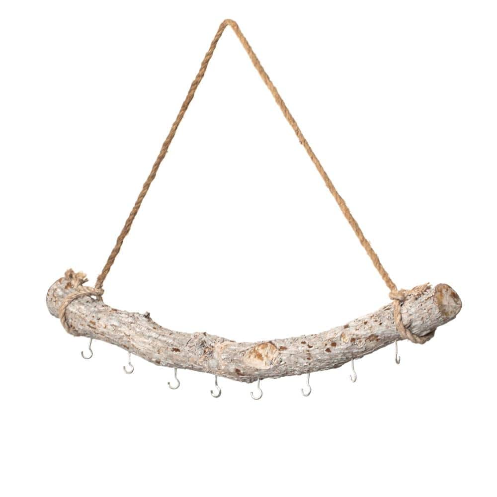 32-inch Natural Decorative Jujube Wooden Log Hanging Farmhouse Wall Decor with 8 Hooks for Keys Hats price history on PriceWatchPro