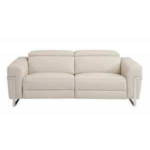 82.6 in Square Arm Leather Tuxedo Rectangle Sofa in Beige