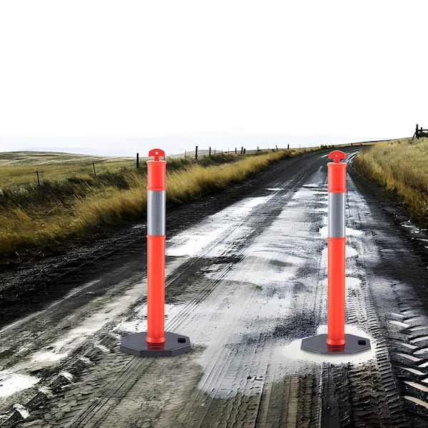 Traffic Delineator Posts, 48 in. Traffic Safety Cones with Weighted Base,Reflective Strips,Delineator Posts Red (2-Pack)