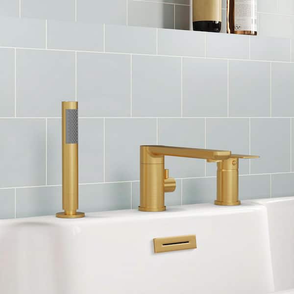 YAWWALK Double Handle Deck Mount Roman Tub Faucet with 360° Swivel