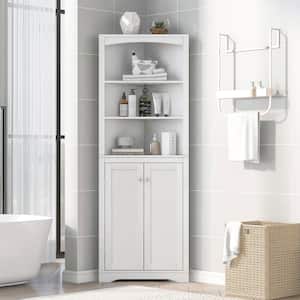 24 in. W x 13 in. D x 64 in. H White Wood Linen Cabinet with Exterior Shelves