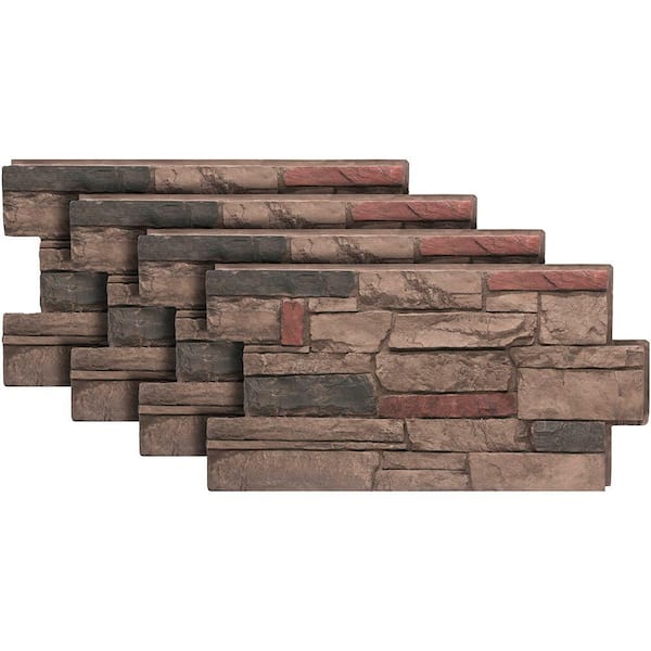 Ledgestone 24 in. x 48 in. Mocha Faux Stone Siding Panel 4-Pack