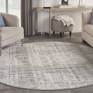 Nyle Ivory Blue 8 ft. x 8 ft. Round Vintage Persian Area Rug