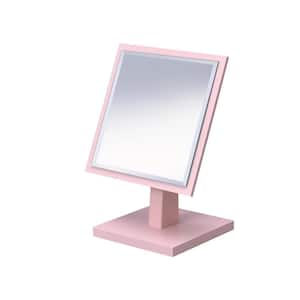 7 in. W x 9.25 in. H Polyresin and Wood Table Make-Up Mirror on a Pedestal, Elegant Pastel Pink Finish