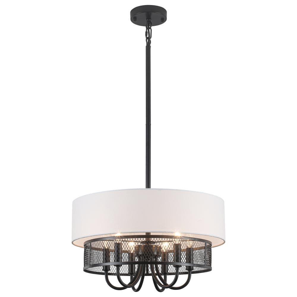 18 in. 6-light Black Modern Farmhouse Metal Drum Chandelier With Fabric Shades For Living Room Kitchen Island price history on PriceWatchPro