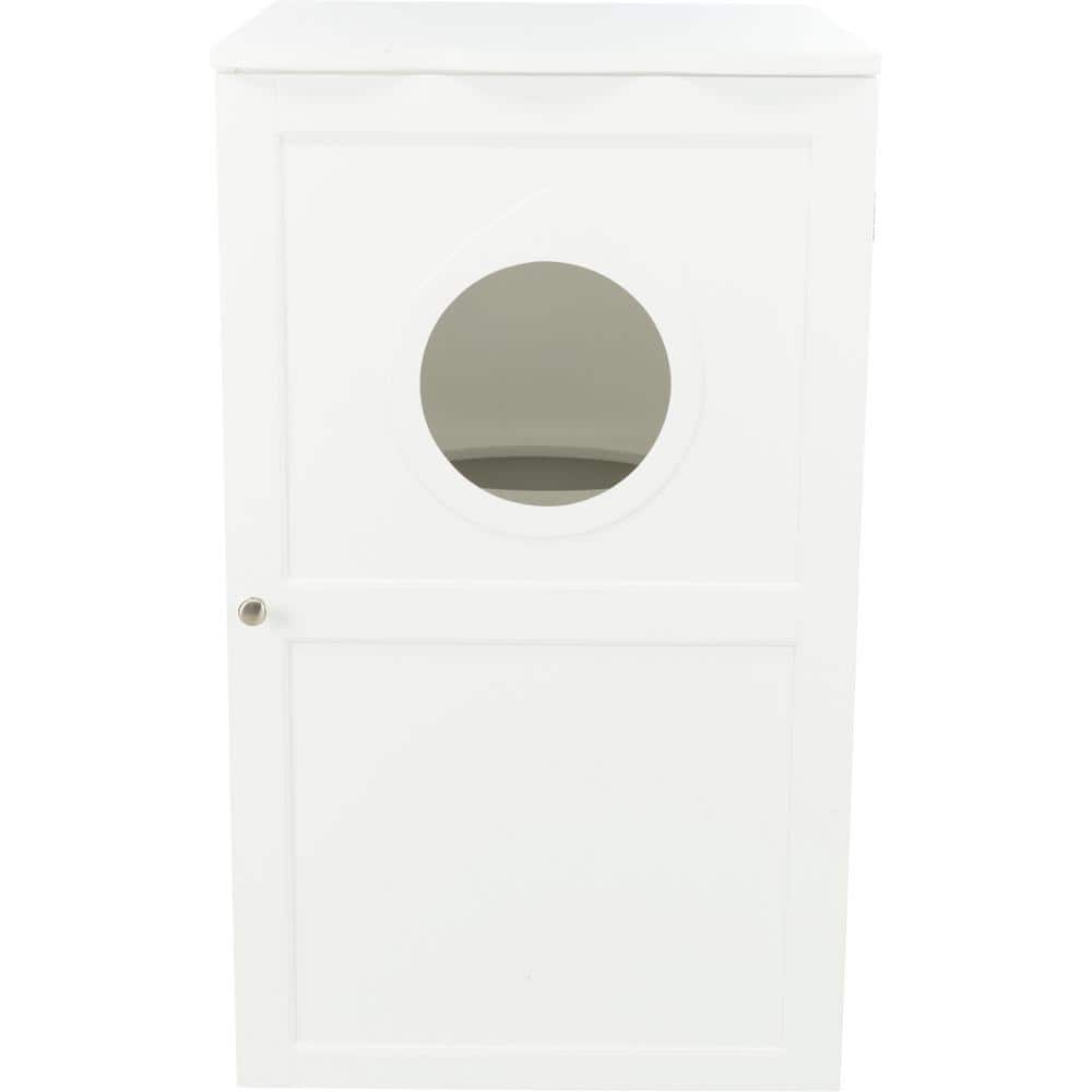 White Wooden 2-Story Cat Litter Box Enclosure