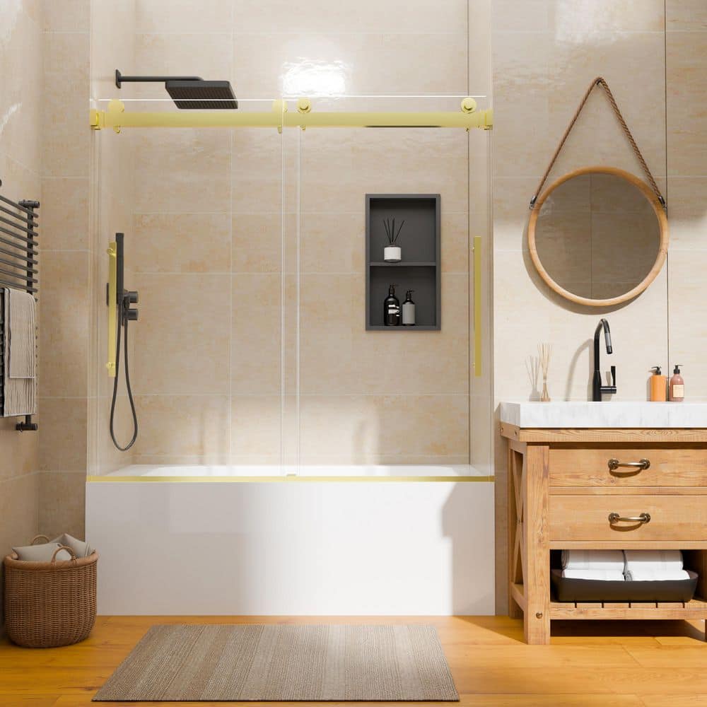 56 in. - 60 in. W x 58 in. H Double Sliding Frameless Tub Shower Door in Chrome with Tinted Glass price history on PriceWatchPro