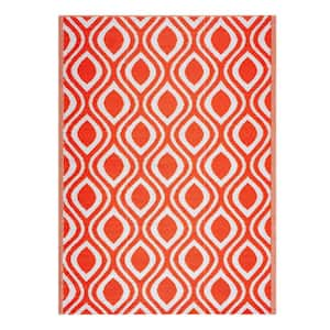 Venice Orange and White 10 ft. x 14 ft. Folded Reversible Recycled Plastic Indoor/Outdoor Area Rug-Floor Mat