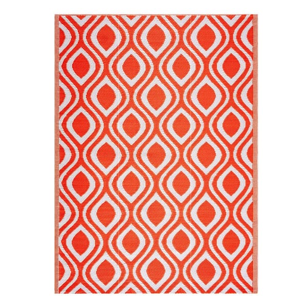 Venice Orange and White 8 ft. x 10 ft. Folded Reversible Recycled Plastic Indoor/Outdoor Area Rug-Floor Mat