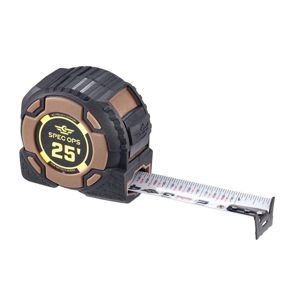 SPEC OPS 25 ft. Elite Series Tape Measure, 1 1/4 in. Double-Sided Blade, 12 ft. of Stand Out, Military-Grade Composite Case