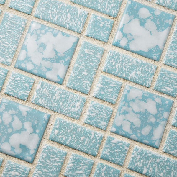 Merola Tile Crystalline Square Blue 11-3/4 in. x 11-3/4 in. Porcelain Mosaic Tile (9.8 Sq. ft./Case), Blue / Mixed Finish
