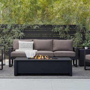 Keenan 52 in. W x 26 in. D Outdoor Aluminum Liquid Propane Fire Table in Black with Protective Cover