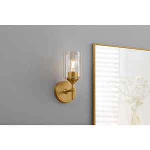 Ayelen 1-Light Matte Brass Clear Glass Indoor Wall Sconce, Modern Wall Light