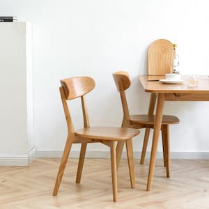 Natural Oak 100% Solid Wood Dining Chair Set of 2 with Curved Backrest