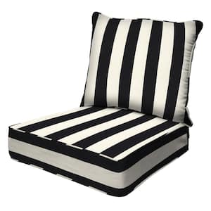 Outdoor Deep Seating Lounge Chair Cushion in Cabana Stripe Black and Ivory