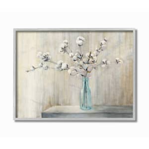 16 in. x 20 in. "Beautiful Cotton Flower Grey Brown Painting" by Julia Purinton Framed Wall Art
