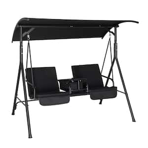 71 in. 2-Person Black Metal Patio Swing with Cushion