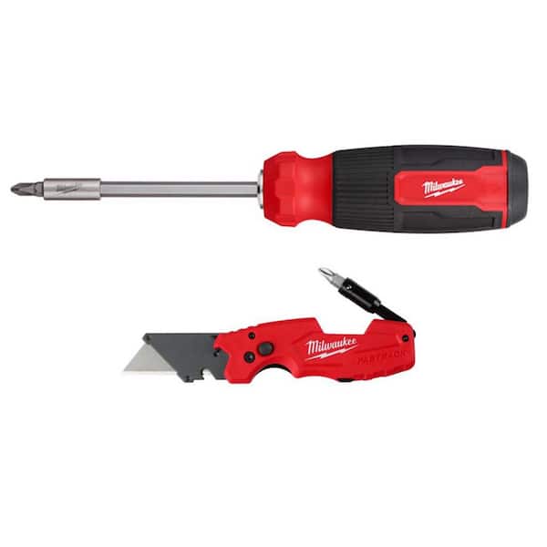 Milwaukee 14-in-1 Multi-Bit Screwdriver with FASTBACK 6-in-1 Folding Utility Knives with General Purpose Blade (2-Piece)