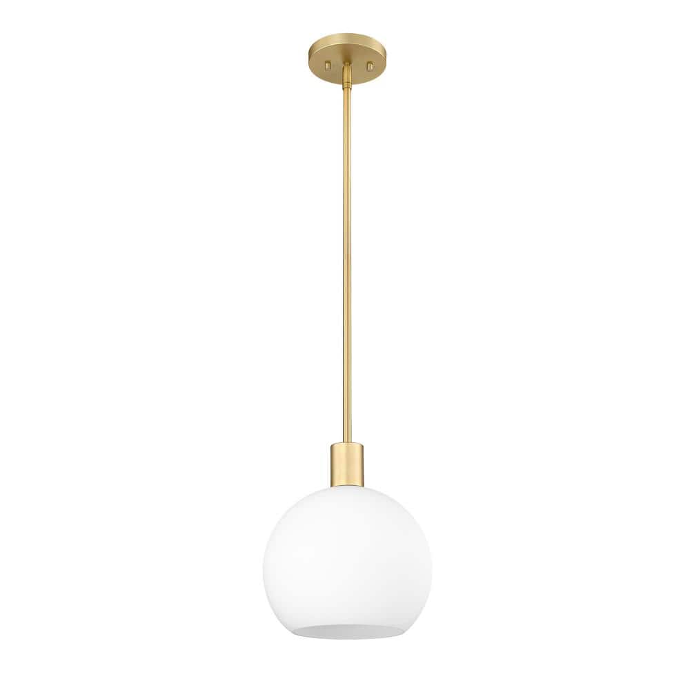 Olde Brass and White Glass Globe Pendant Light