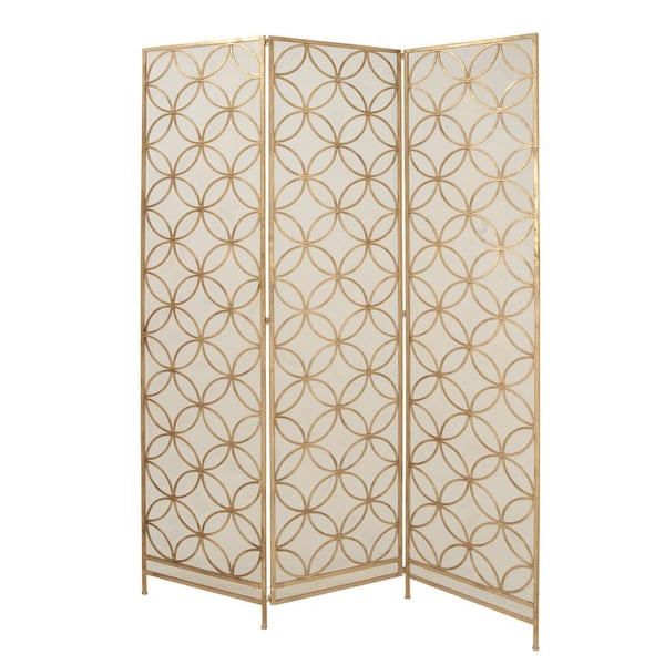 Litton Lane 7 ft. Brass 3 Panel Geometric Hinged Foldable Partition Room Divider Screen
