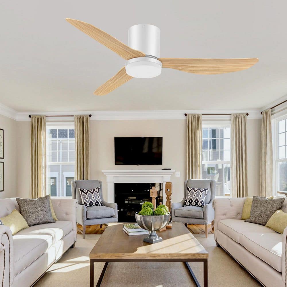 42 in. Wooden 3-Blade Flush Mount White Ceiling Fan with Light Kit and Remote Control - Indoor and Outdoor price history on PriceWatchPro
