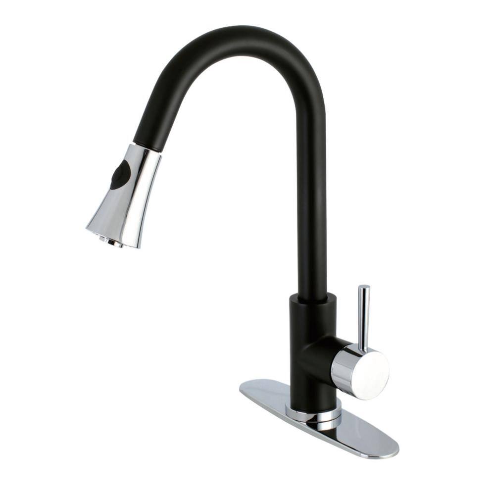 Kingston Brass Modern Single Handle Pull Down Sprayer Kitchen Faucet In   Matte Black Polished Chrome Kingston Brass Pull Down Kitchen Faucets Hhls8727dl 64 1000 