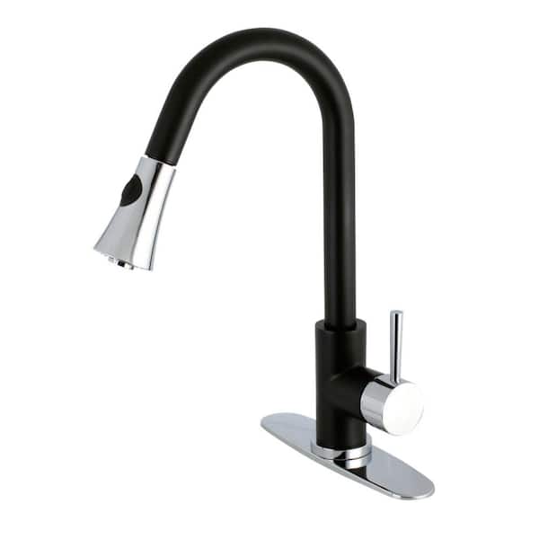 Kingston Brass Modern Single-Handle Pull-Down Sprayer Kitchen Faucet in Matte Black and Chrome