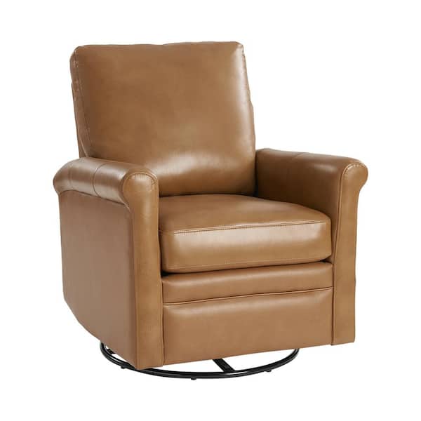 JAYDEN CREATION Pablo Camel Modern Genuine Leather Swivel Rocker Armchair