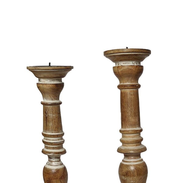 Litton Lane Green Wood Candle Holder (Set of 3) 24831 - The Home Depot