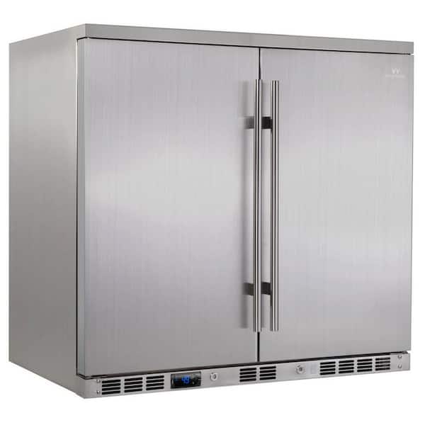 KingsBottle Single Zone 35.4 in. 169 (12 oz.) 2-Door Solid Stainless Steel Beverage Can Cooler