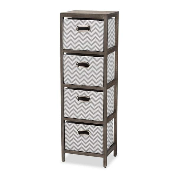 Baxton Studio Jorah Grey and White Tallboy Storage Cabinet with 4