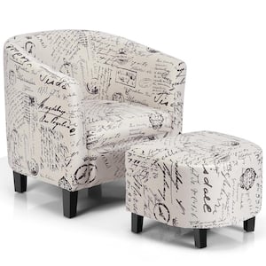 Beige Barrel Modern Accent Tub Upholstered Chair French Print with Ottoman
