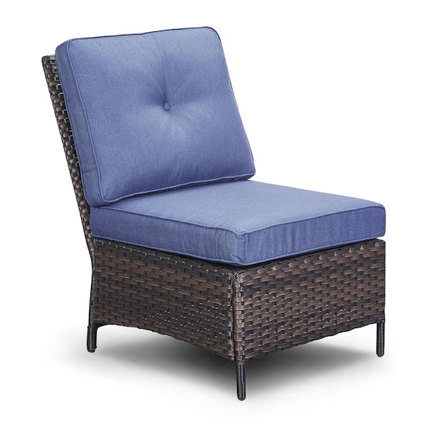 Gymojoy Carolina Wicker Outdoor Sectional with Blue Cushions