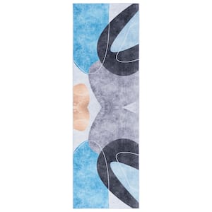 Tacoma Dark Gray/Turquoise 3 ft. x 8 ft. Machine Washable Abstract Runner Rug