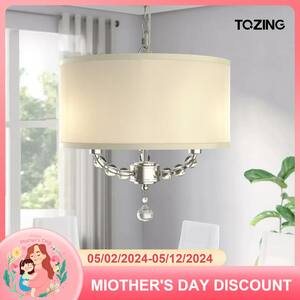 3-Light Modern Cottage Drum Organza Fabric Lampshade Pendant with Wide Clear Crystal Beads Sheer Ceiling Light Fixture