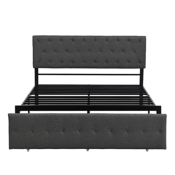 Utopia 4niture Lindsey 62.80 in. W Gray Linen Metal Frame Platform Bed ...