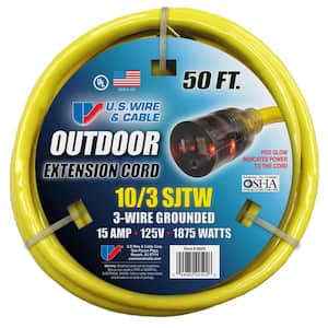 USW 50 ft. 10/3 Yellow Heavy-Duty Extension Cord with Lighted Plug
