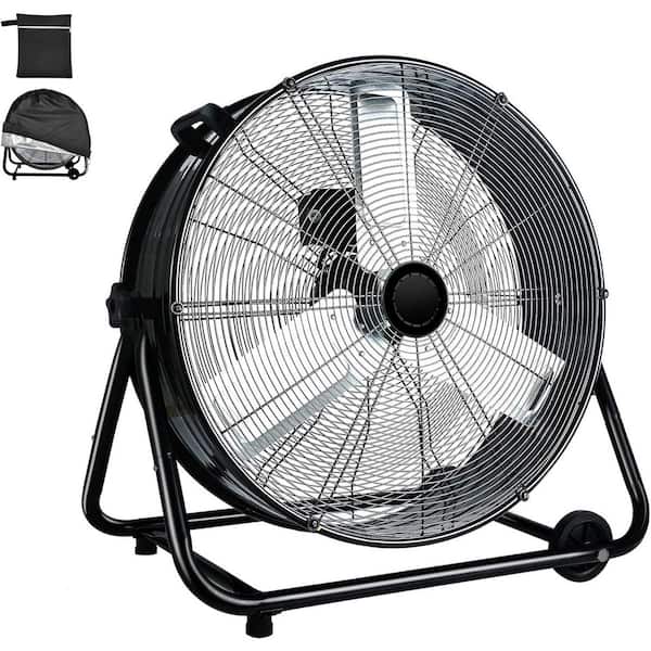 7800 CFM 24 in. High Velocity Internal Oscillating Barrel Floor Fan in Yellow for Industrial Rooms - UL Safety Listed