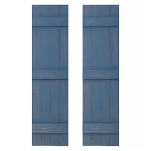 14 in. x 36 in. Wood Traditional Provincial Blue Board and Batten Shutters Pair